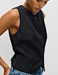 Striped Collarless Waistcoat
