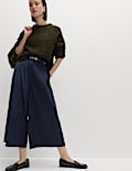 Woven Pleated Wide Leg Culottes