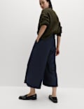 Woven Pleated Wide Leg Culottes