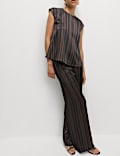 Stripe Plisse Palazzo Trousers