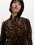 Cotton Velvet Leopard Single Breasted Blazer