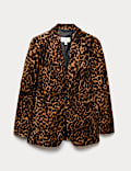 Cotton Velvet Leopard Single Breasted Blazer