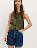 Linen Rich Twill Button Through Waistcoat