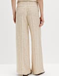 Pure Linen Gingham Wide Leg Trousers
