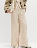 Pure Linen Gingham Wide Leg Trousers