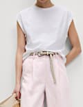 Sheen Linen Twill Tailored Wide Leg Trousers