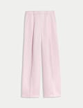 Sheen Linen Twill Tailored Wide Leg Trousers