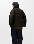 Checked Funnel Neck Short Coat with Wool