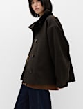Checked Funnel Neck Short Coat with Wool