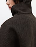 Checked Funnel Neck Short Coat with Wool