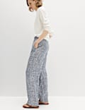 Linen Blend Pinstripe Wide Leg Trousers