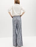 Linen Blend Pinstripe Wide Leg Trousers