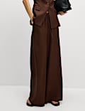Linen Blend Drawstring Wide Leg Trousers