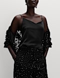 Lace Diamante Wide Leg Trousers with Stretch