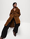 Wool Blend Belted Single Breasted Longline Wrap Coat