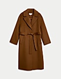 Wool Blend Belted Single Breasted Longline Wrap Coat