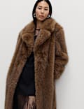 Faux Fur Single Breasted Longline Coat