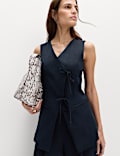 V-Neck Tie Front Waistcoat with Linen
