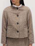 Brushed Collarless Jacket with Wool