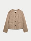 Brushed Collarless Jacket with Wool