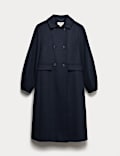 Wool Blend Volume Sleeve Double Breasted Midi Coat