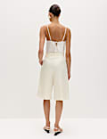Linen Blend High Waisted Belted Bermuda Shorts