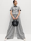 Pure Linen Checked Pleat Front Trousers