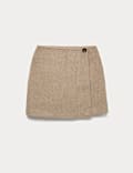 Brushed Mini Wrap Skirt with Wool