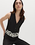 Modal Rich Cutwork Trim Waistcoat with Linen