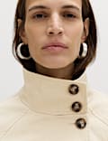 Funnel Neck Belted Short Trench Style Coat