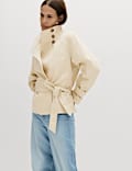 Funnel Neck Belted Short Trench Style Coat