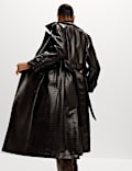 Trench coupe longue avec ceinture en imitation cuir croc