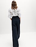 Single Pleat Wide Leg Trousers with Linen