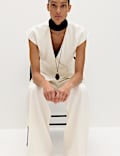 Single Pleat Wide Leg Trousers with Linen
