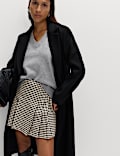 Cotton Rich Dogtooth Tweed Pleated Mini Skirt