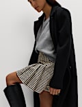 Cotton Rich Dogtooth Tweed Pleated Mini Skirt