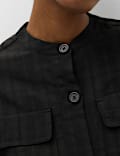 Checked Collarless Short Jacket