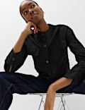 Checked Collarless Short Jacket