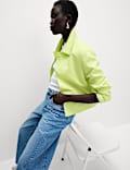 Linen Blend Sheen Single Breasted Cropped Jacket