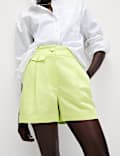 Linen Blend Twill High Waisted Shorts