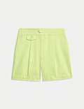Linen Blend Twill High Waisted Shorts