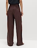 Linen Blend Pinstripe Relaxed Straight Trousers
