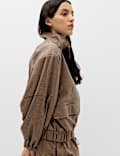 Checked Funnel Neck Jacket