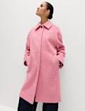 Brushed Collared Longline Car Coat with Wool