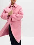 Brushed Collared Longline Car Coat with Wool