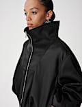 Satin Funnel Neck Cropped Bomber Jacket