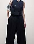 Pinstripe Pleat Front Wide Leg Trousers