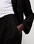 Pinstripe Pleat Front Wide Leg Trousers