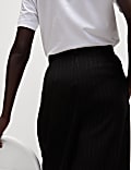 Pinstripe Pleat Front Wide Leg Trousers