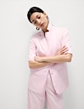 Linen Blend Short Sleeve Single Breasted Blazer